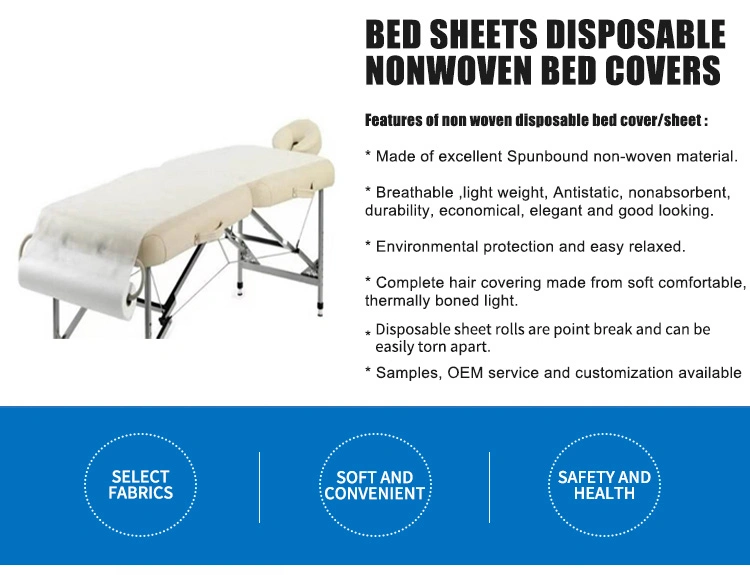 Hotel Disposable SPA CPE PP Bed Cover Medical Non-Woven Fabric Bed Sheet Blue White Color Health Class Weight Hospital